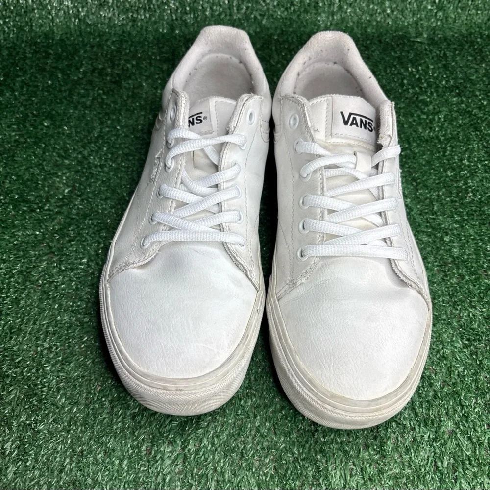Vans Leather Trainers Triple White Skate Sport Shoes Mens Size‎ 9.5